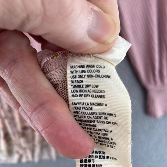 Free People Dress Womens Small Opposites Attract Pink Mini Tiered Mesh Floral - Picture 8 of 12